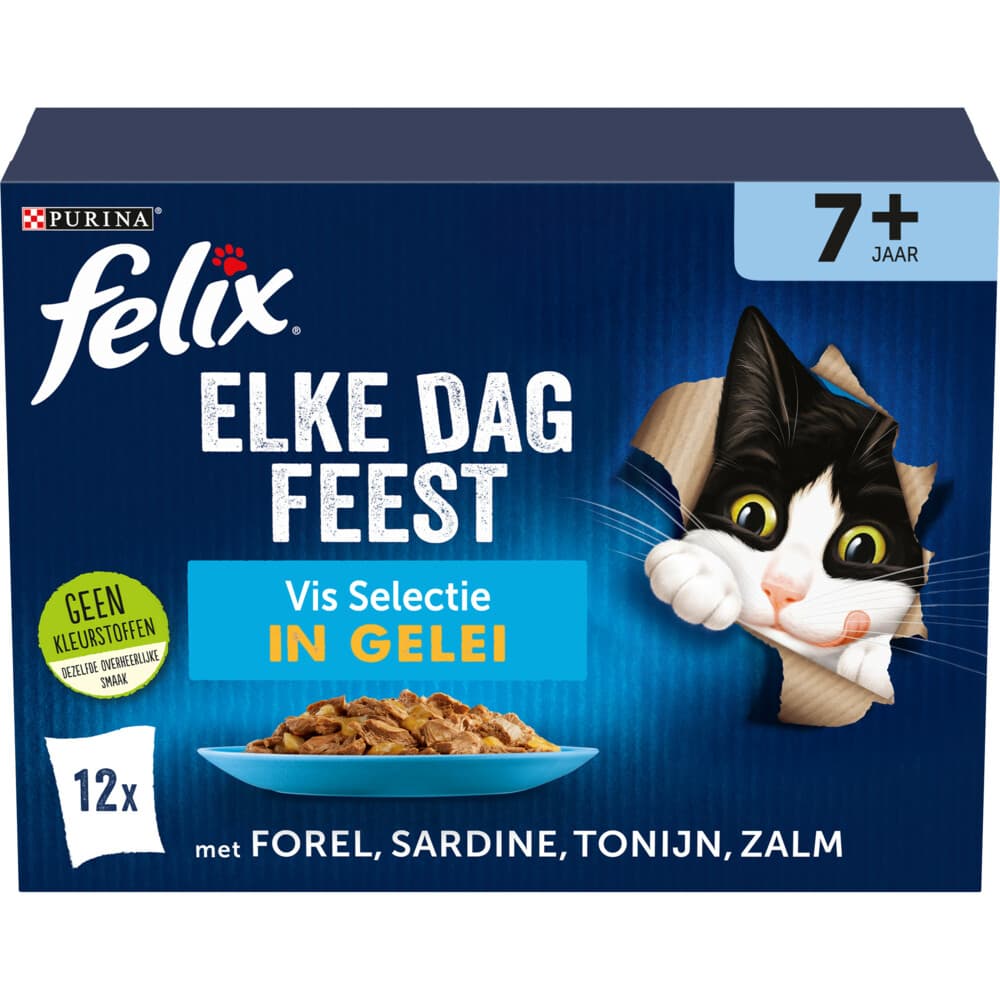 Felix Kattenvoer Nat Selectie in Gelei Elke Dag Feest Vis 7+ 12 x 85 gr