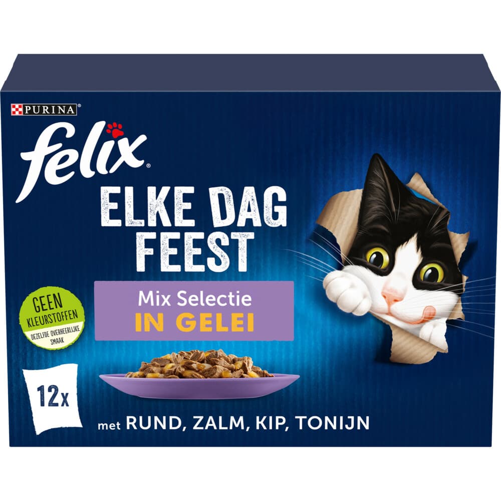 4x Felix Kattenvoer Nat in Gelei Elke Dag Feest Mix Selectie 7+ 12 x 85 gr