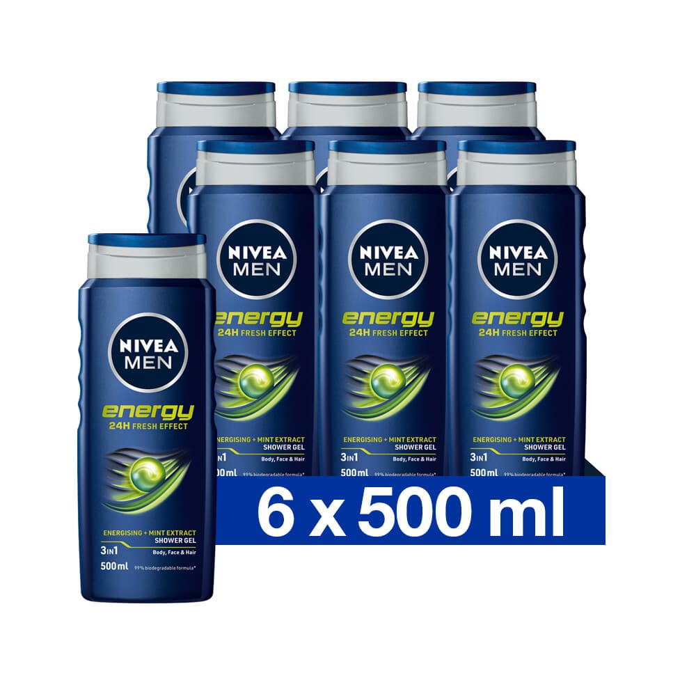 6x NIVEA Men Douchegel Energy 500 ml