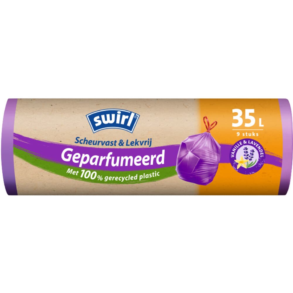Swirl Pedaalemmerzakken Geparfumeerd Vanille&Lavendel met Trekband 35 liter 9 stuks