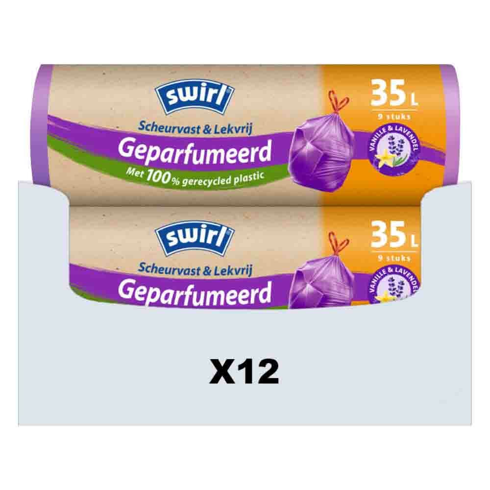 12x Swirl Pedaalemmerzakken Geparfumeerd Vanille&Lavendel met Trekband 35 liter 9 stuks