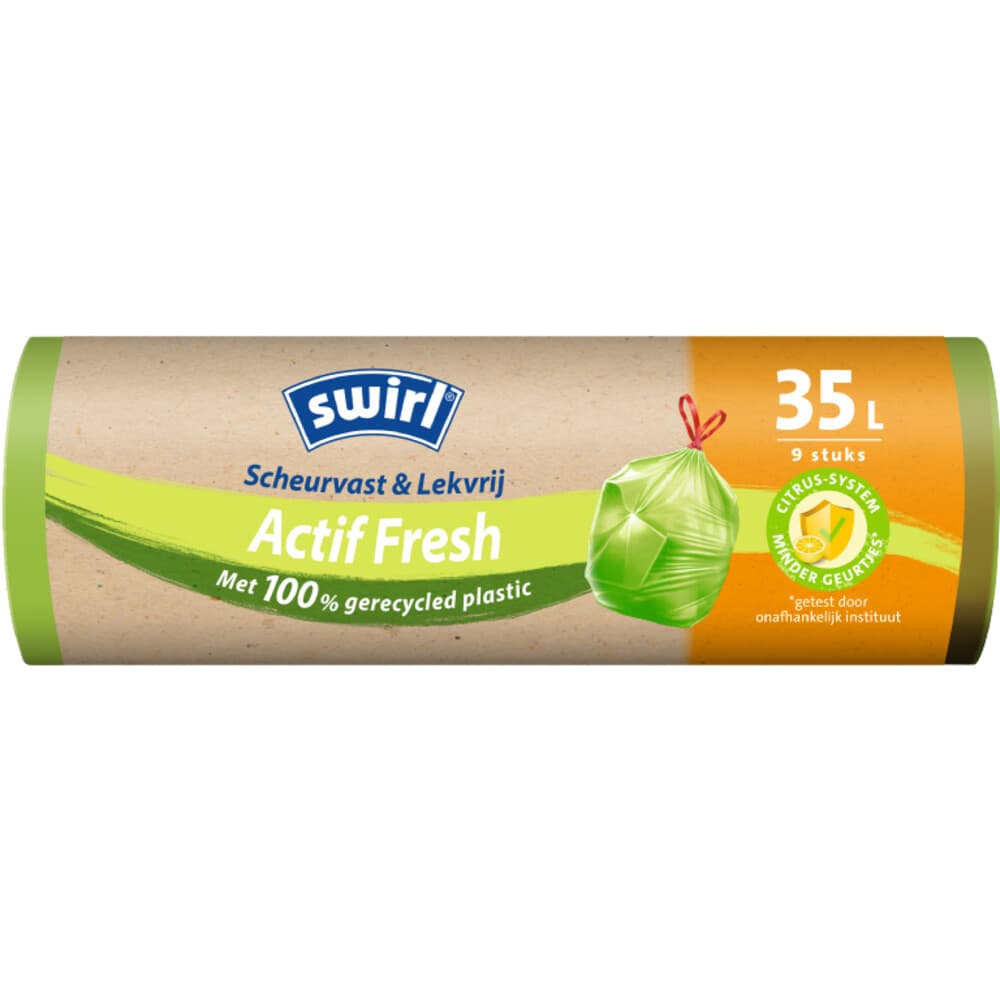 Swirl Vuilniszakken met Trekband Geparfumeerd Actif Fresh 35 liter 9 stuks