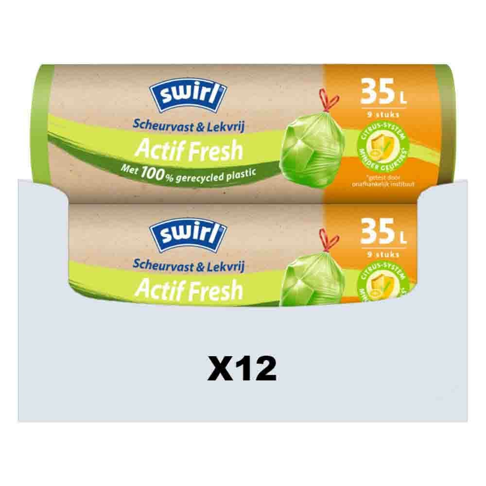 12x Swirl Vuilniszakken met Trekband Geparfumeerd Actif Fresh 35 liter 9 stuks