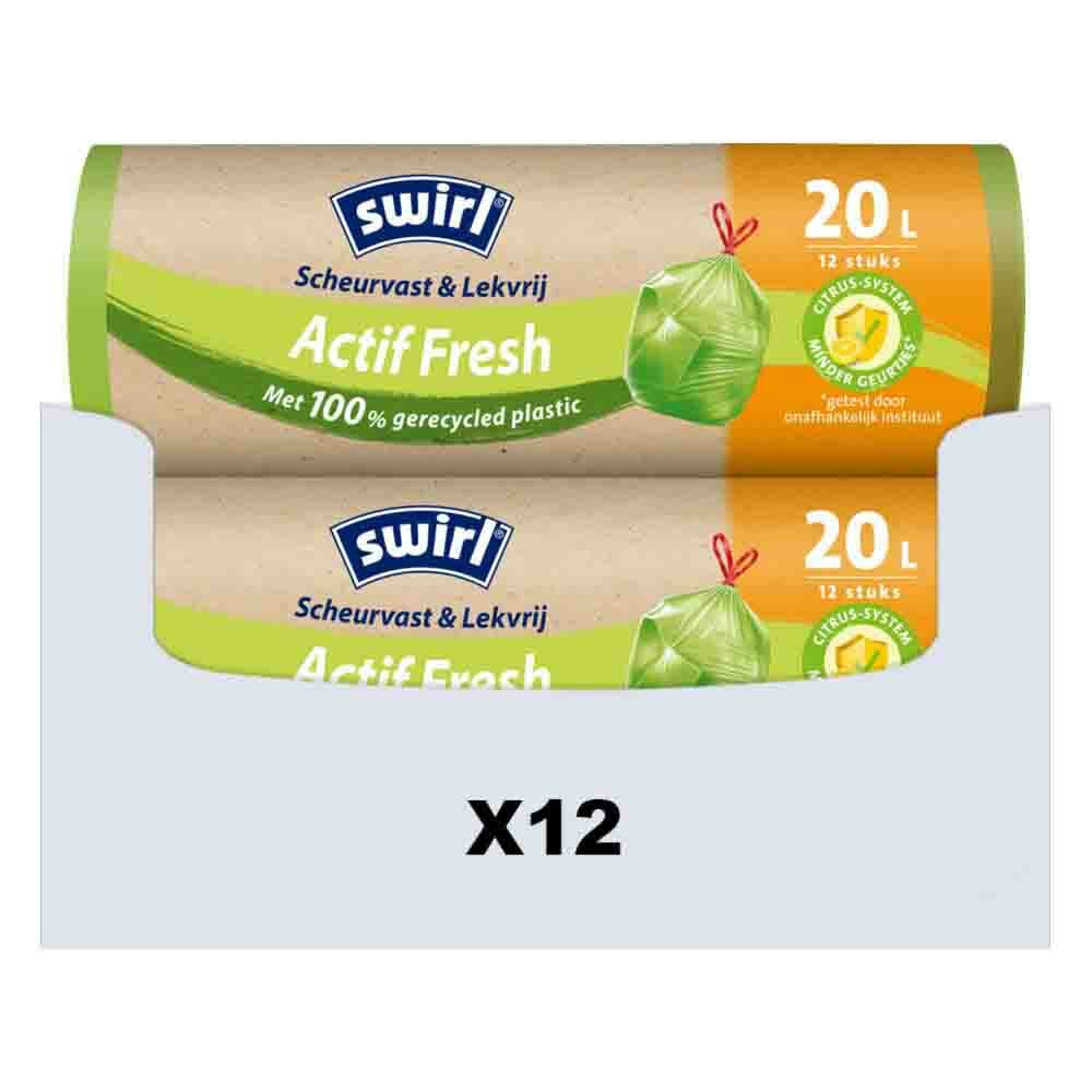 12x Swirl Vuilniszakken met Trekband Geparfumeerd Actif Fresh 20 liter 12 stuks
