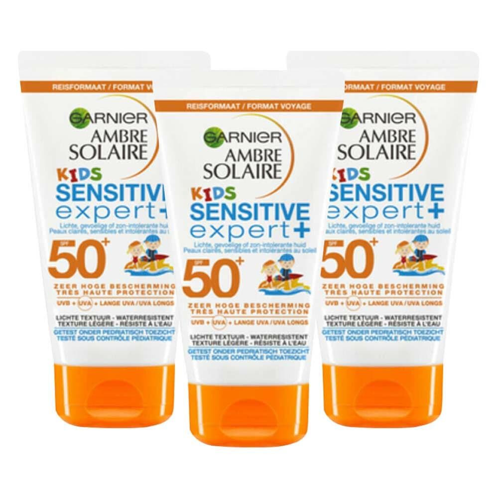 3x Garnier Ambre Solaire Sensitive Expert+ Kids Zonnebrandmelk SPF 50+ Reisformaat 50 ml