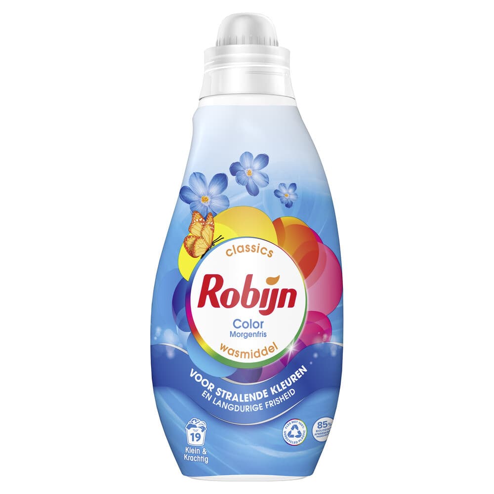 2+1 gratis: Robijn Klein&Krachtig Wasmiddel Morgenfris Color 19 Wasbeurten 665 ml