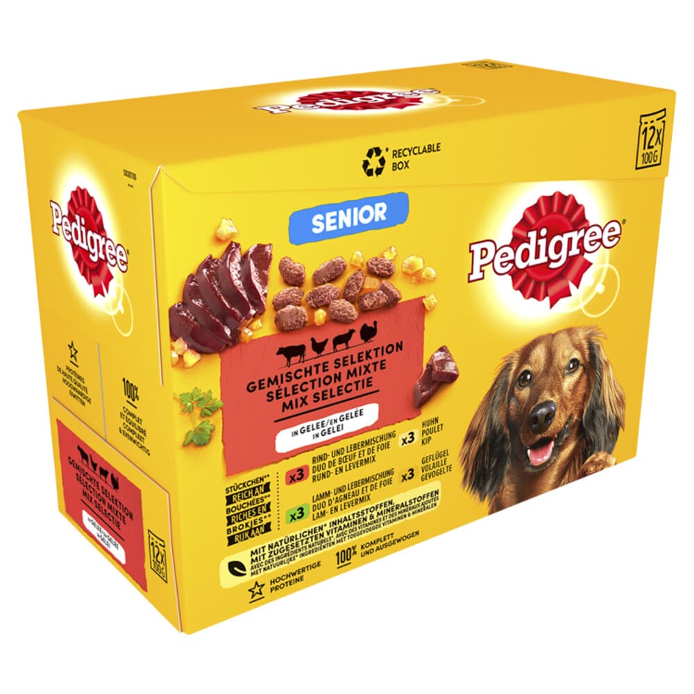 Pedigree Senior Honden Natvoer Vlees en Gevogelte in Gelei 12 x 100 gr