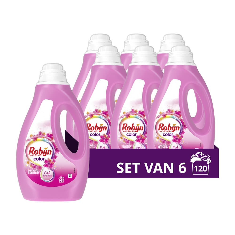 6x Robijn Vloeibaar Wasmiddel Color Pink Sensation 20 Wasbeurten 1 liter