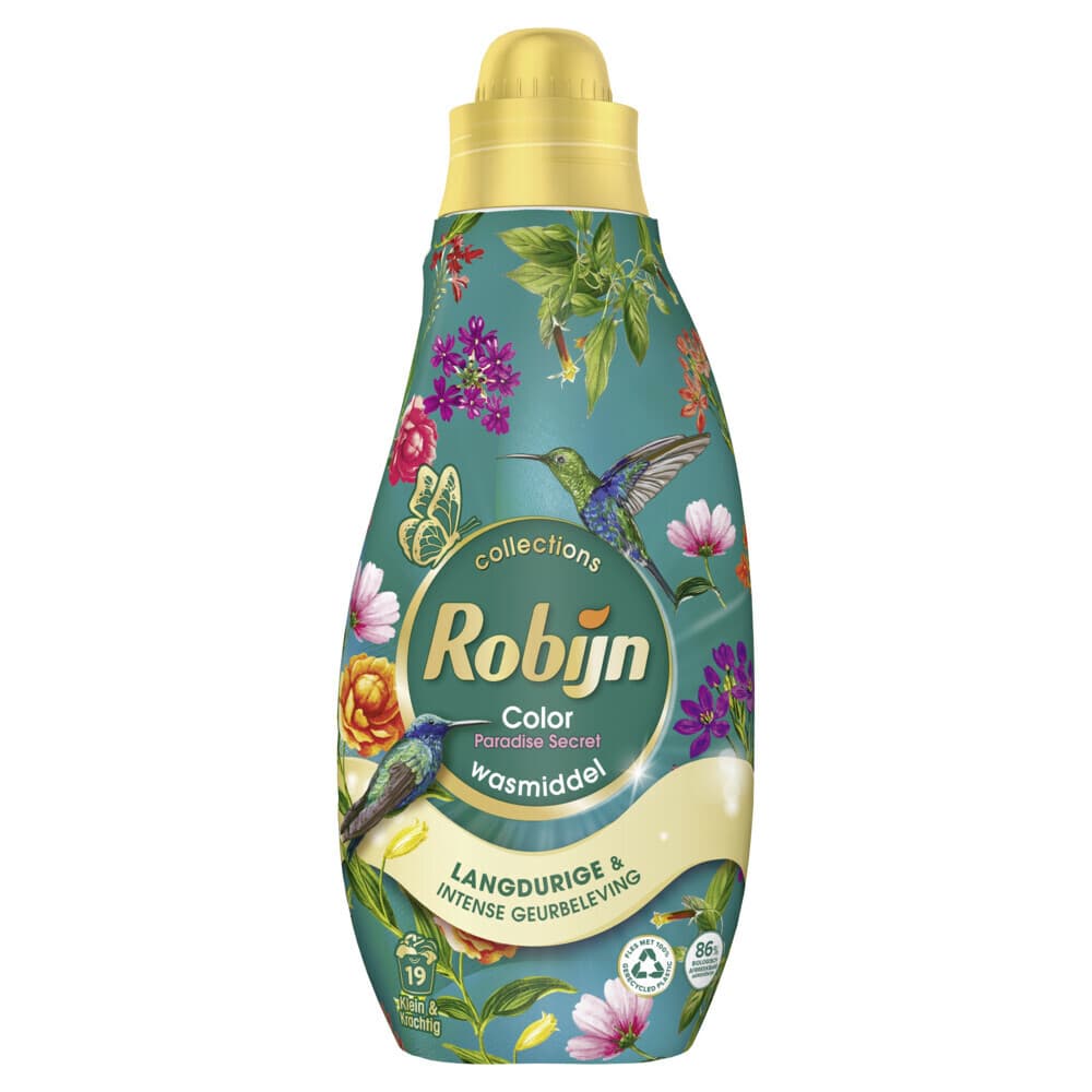 2+1 gratis: Robijn Klein&Krachtig Wasmiddel Color Paradise Secret 19 Wasbeurten 665 ml