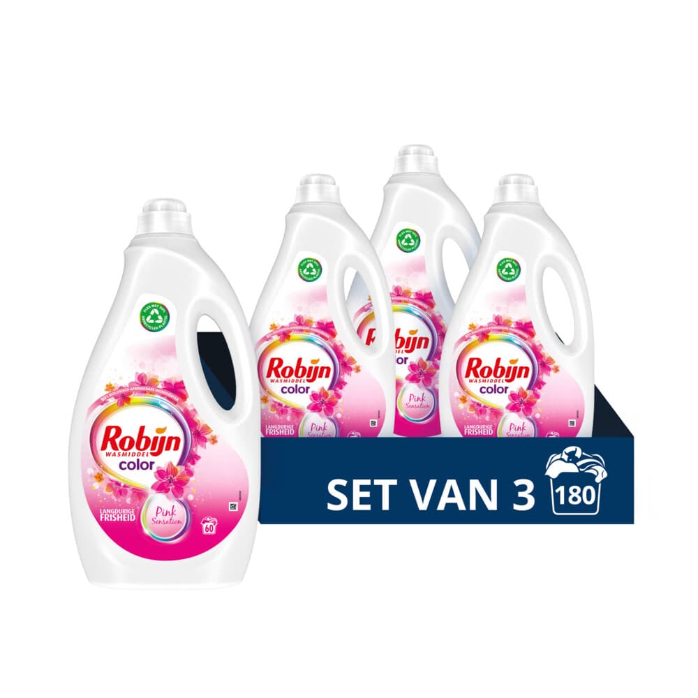 3x Robijn Vloeibaar Wasmiddel Color Pink Sensation 60 Wasbeurten 3 liter