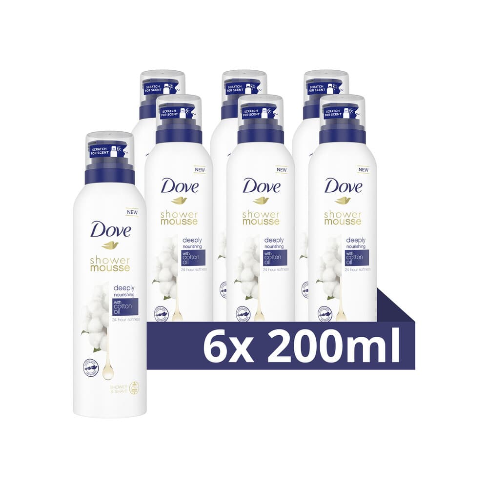 6x Dove Shower Foam Deeply Nourishing Cotton Oil 200 ml
