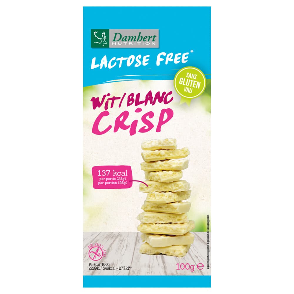 Damhert Witte Chocoladetabletten Crisp Glutenvrij 100 gr