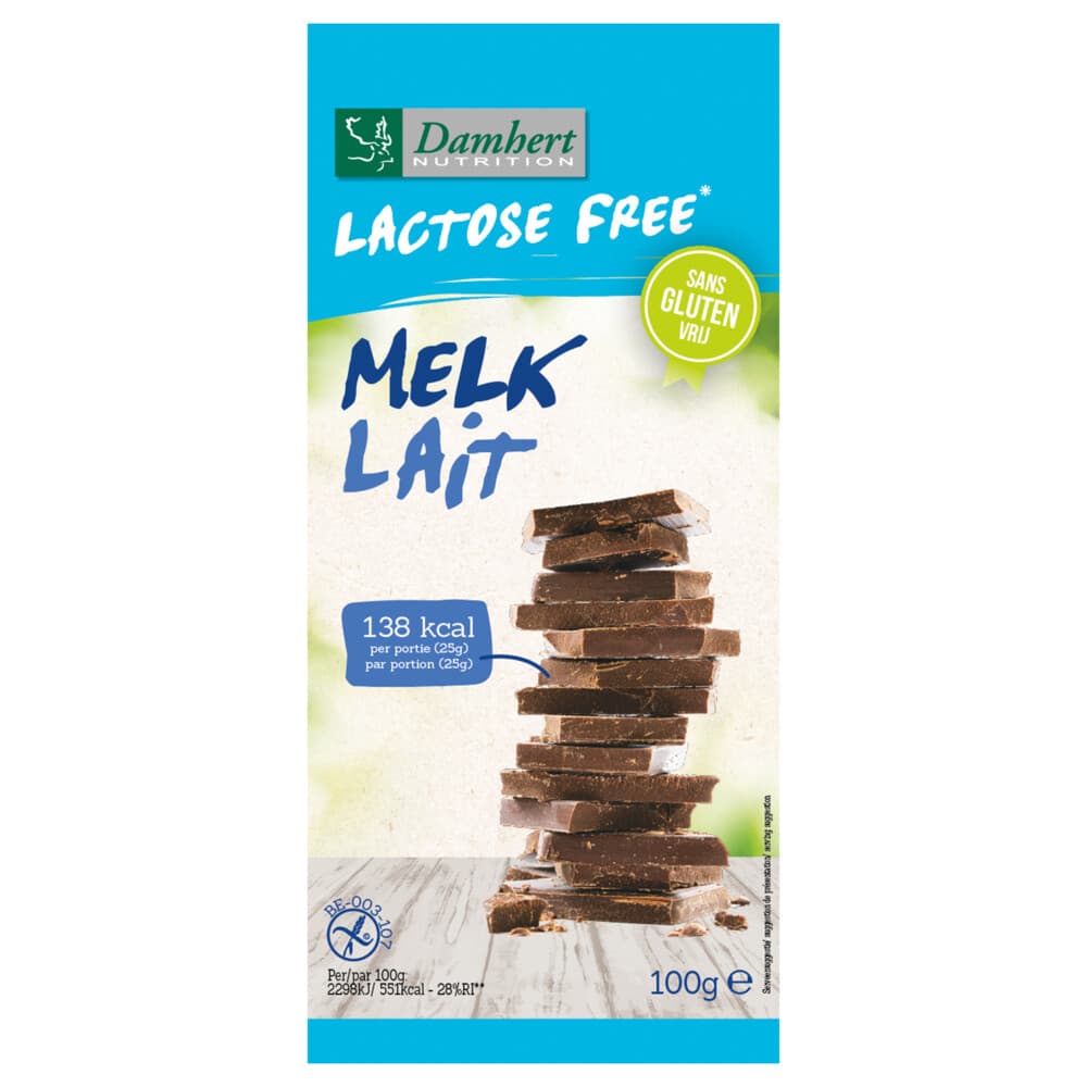 6x Damhert Chocoladereep Melk Glutenvrij en Lactosevrij 100 gr