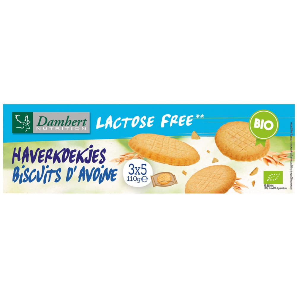 3x Damhert Haverkoekjes Biologisch Lactosevrij 110 gr