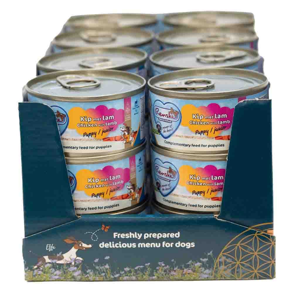 24x Renske Vers Gestoomd Complete Menu Hondenvoer Nat Puppy Kip - Lam 95 gr
