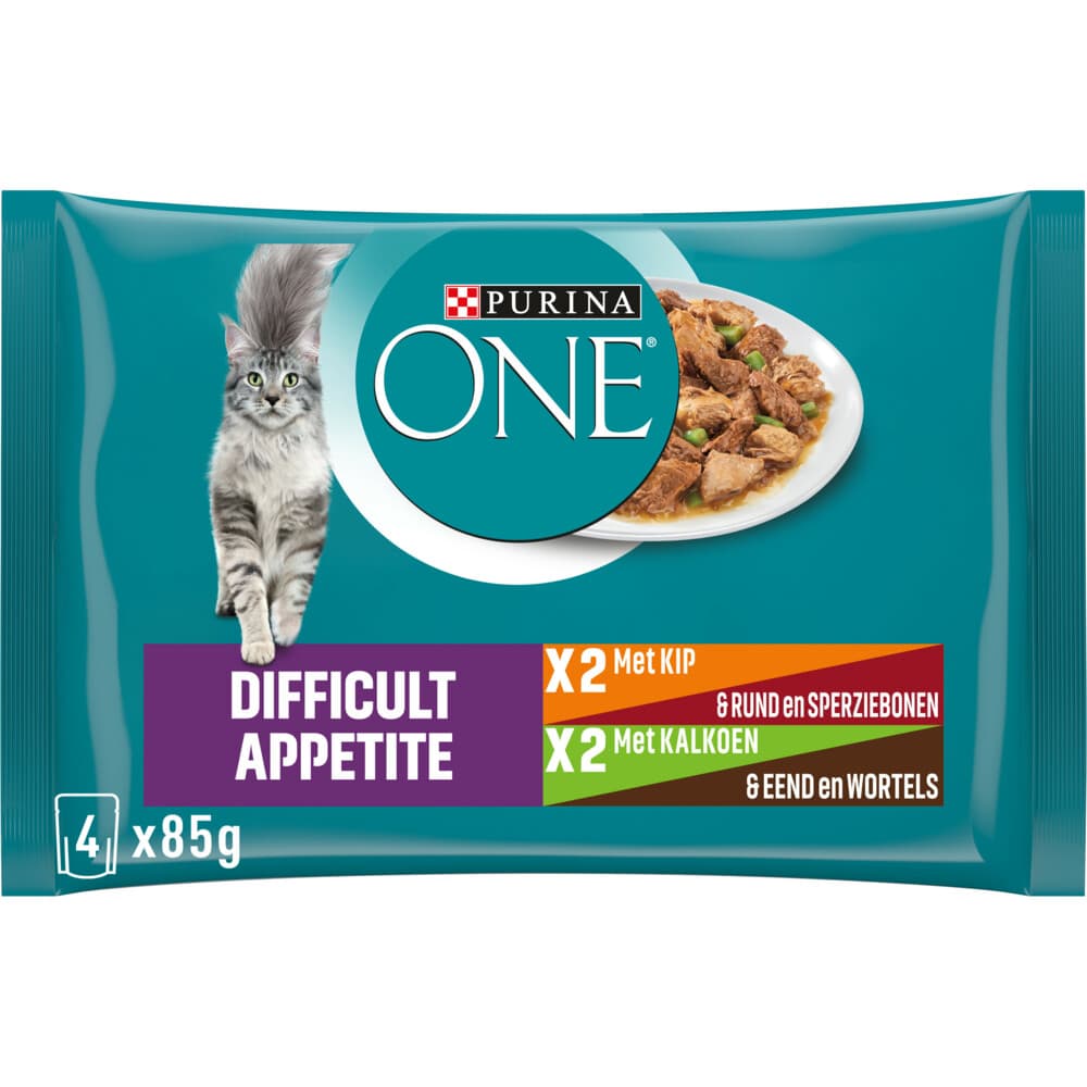 12x Purina ONE Kattenvoer Nat Adult Difficult Appitite Kip 4 x 85 gr