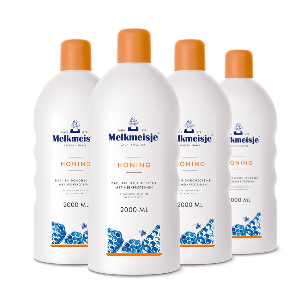 4x Melkmeisje Bad en Douche Crème Honing 2000 ml