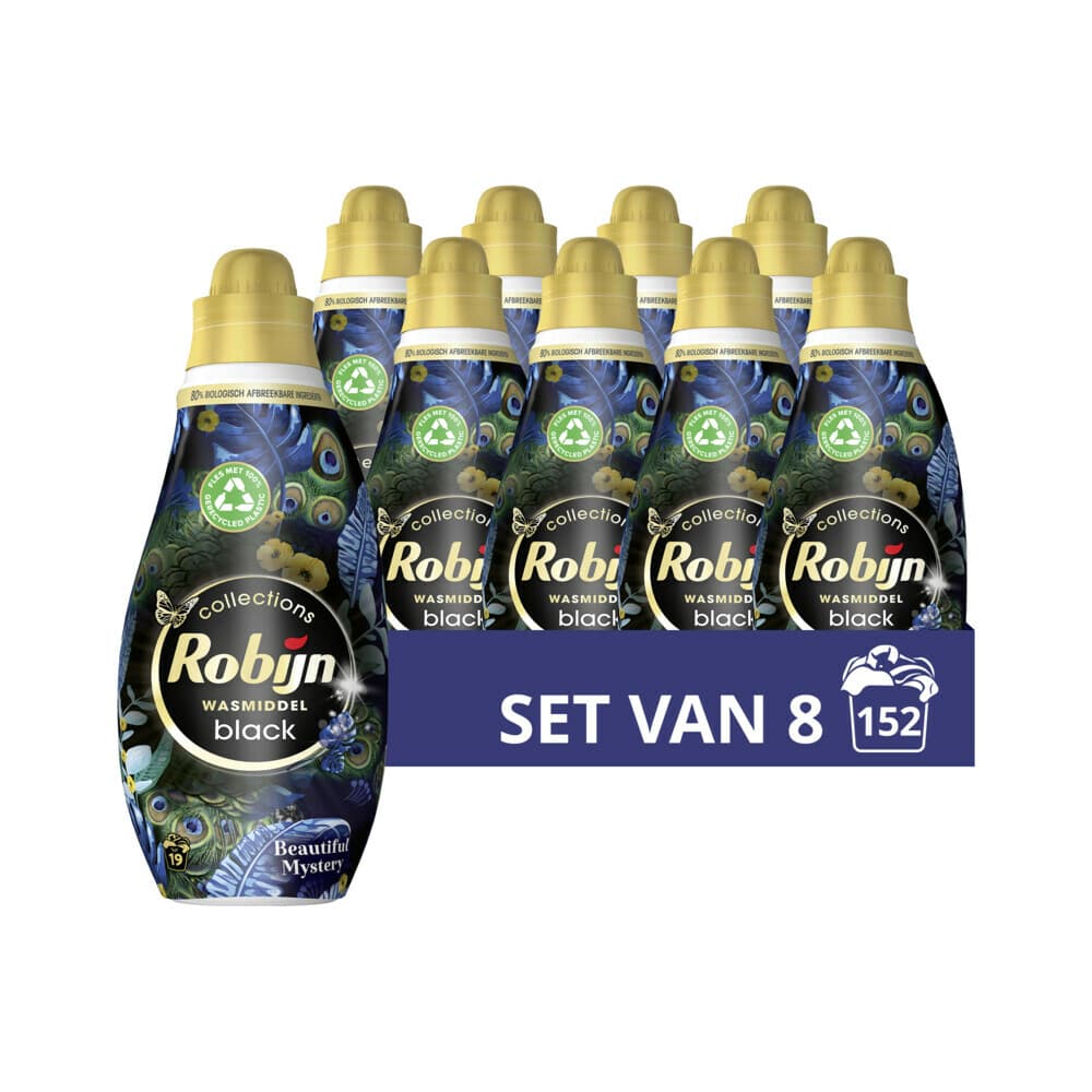 8x Robijn Klein&Krachtig Wasmiddel Black Beautiful Mystery 19 Wasbeurten 665 ml