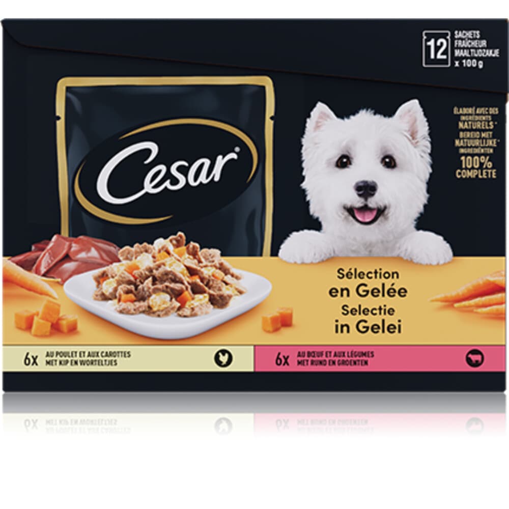 4x Cesar Maaltijdzakjes 12-pack in Gelei 12 x 100 gr
