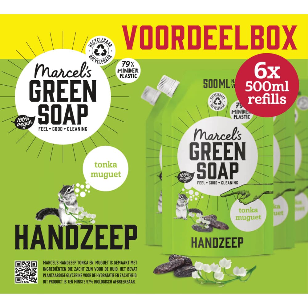6x Marcel's Green Soap Handzeep Tonka&Muguet Navul Stazak 500 ml