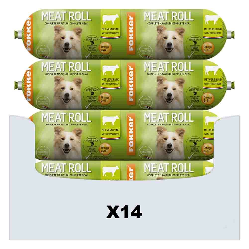 14x Fokker Meat Roll Hondenvoer Nat Rund - Zalm 350 gr