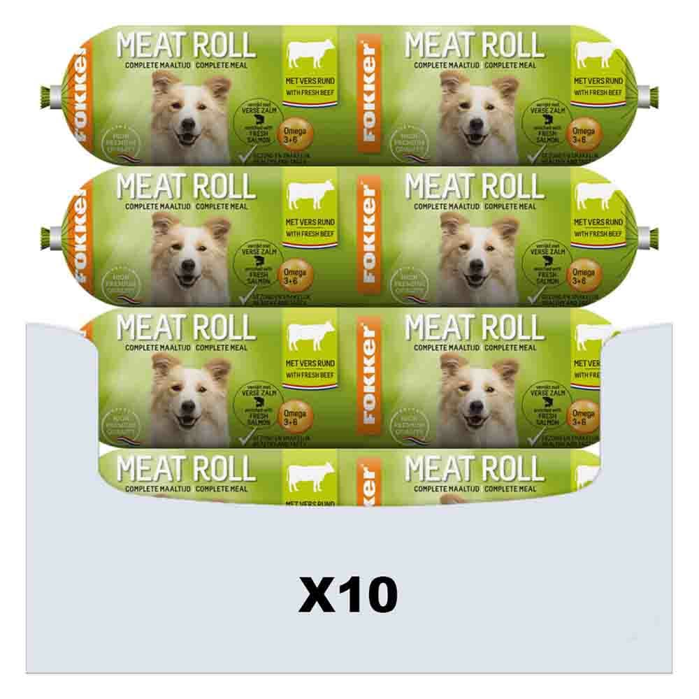 10x Fokker Meat Roll Hondenvoer Nat Rund - Zalm 800 gr