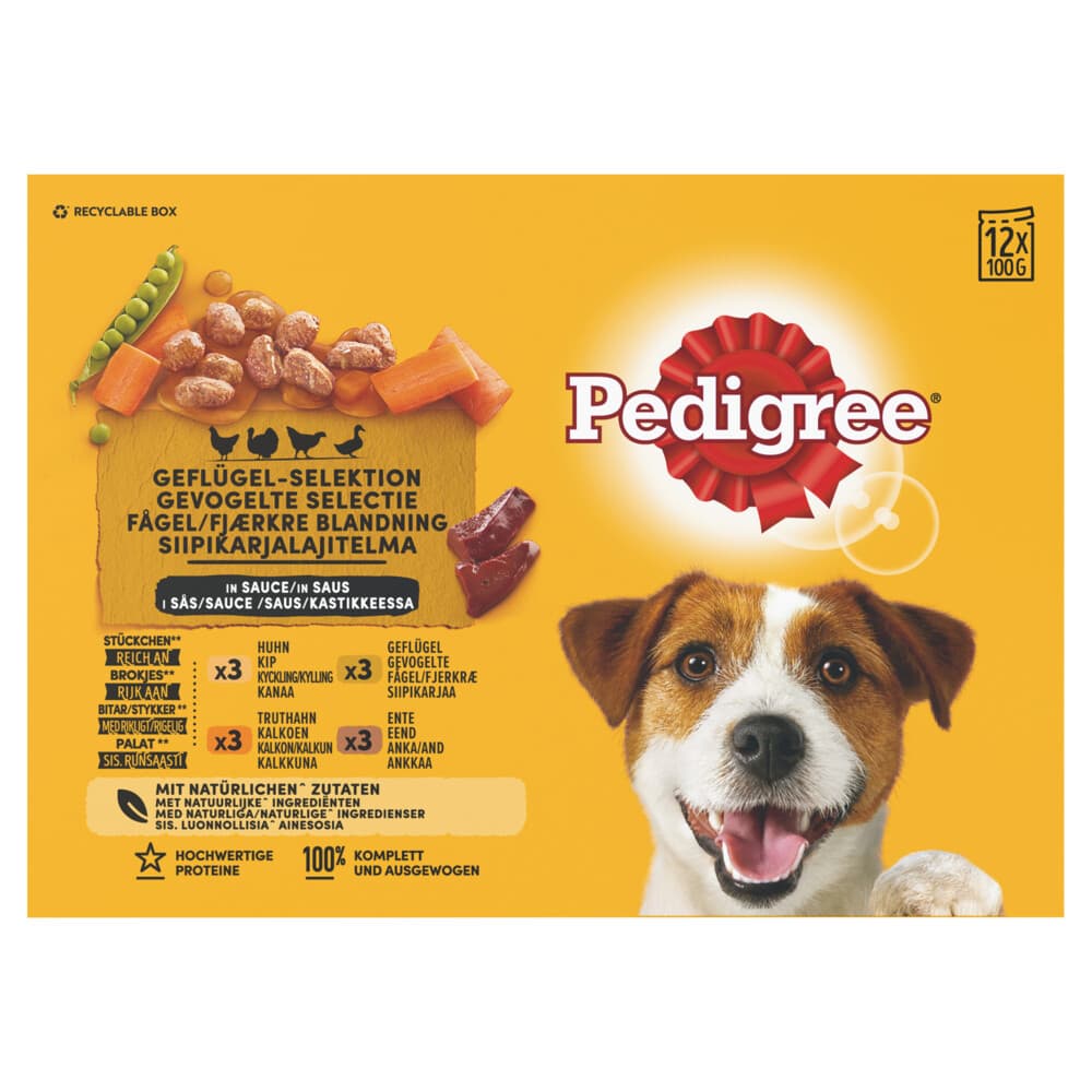 Pedigree Adult Hondenvoer Maaltijdzakjes in Saus Gevogelte en Groenten 12 x 100 gr