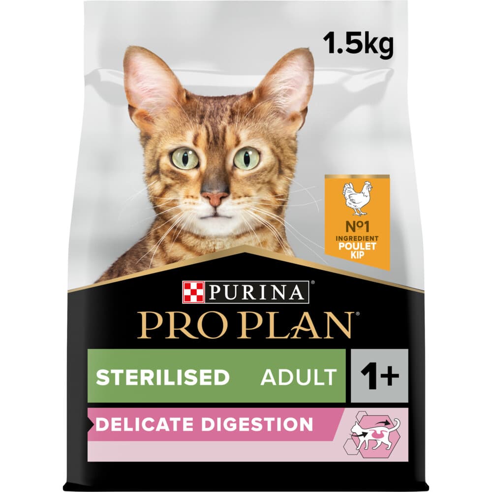 6x Pro Plan Kattenvoer Droog Adult Sterilised Delicate Digest Kip 1,5 kg