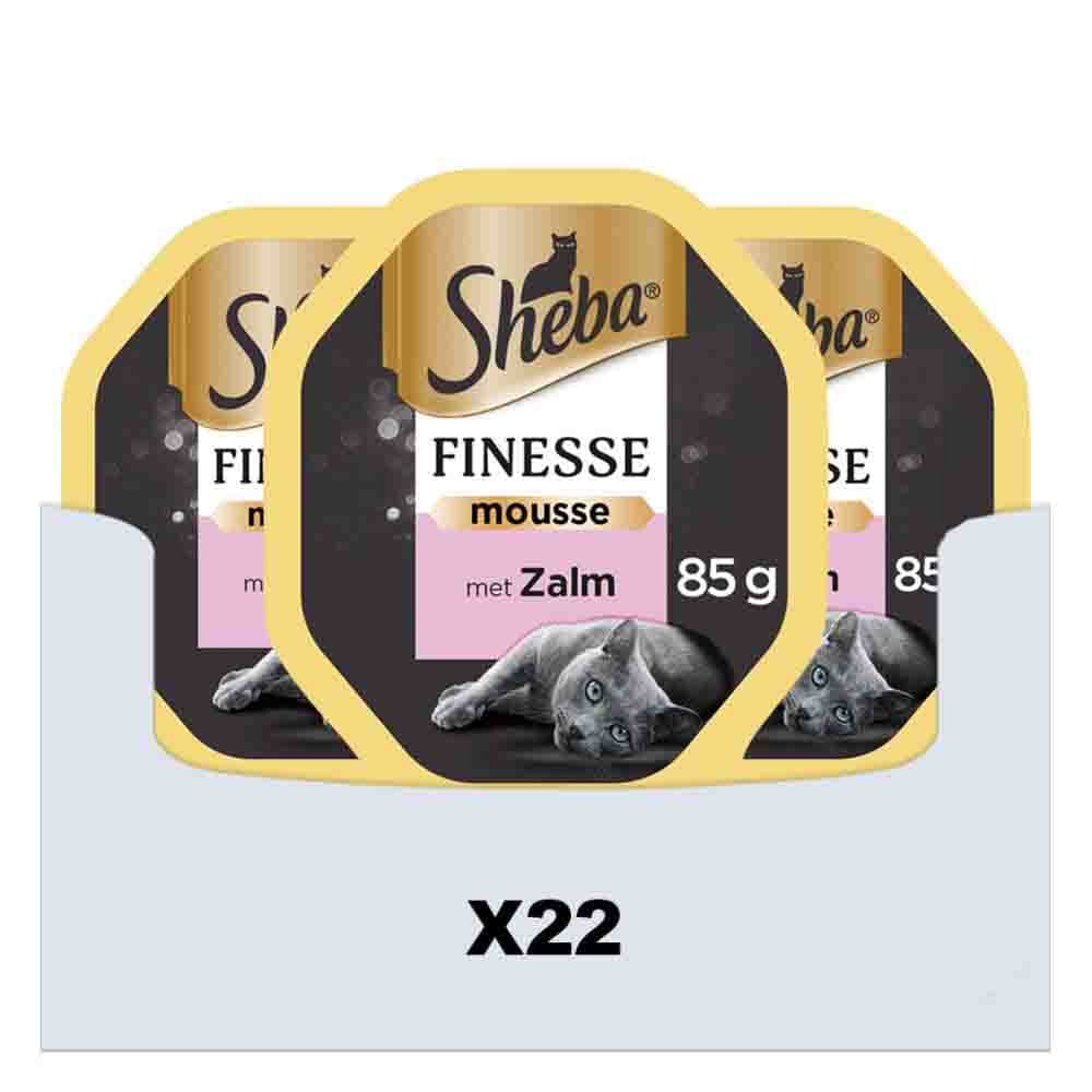 22x Sheba Finesse Kattenvoer Natvoer Mousse Zalm Kuipjes 85 gr