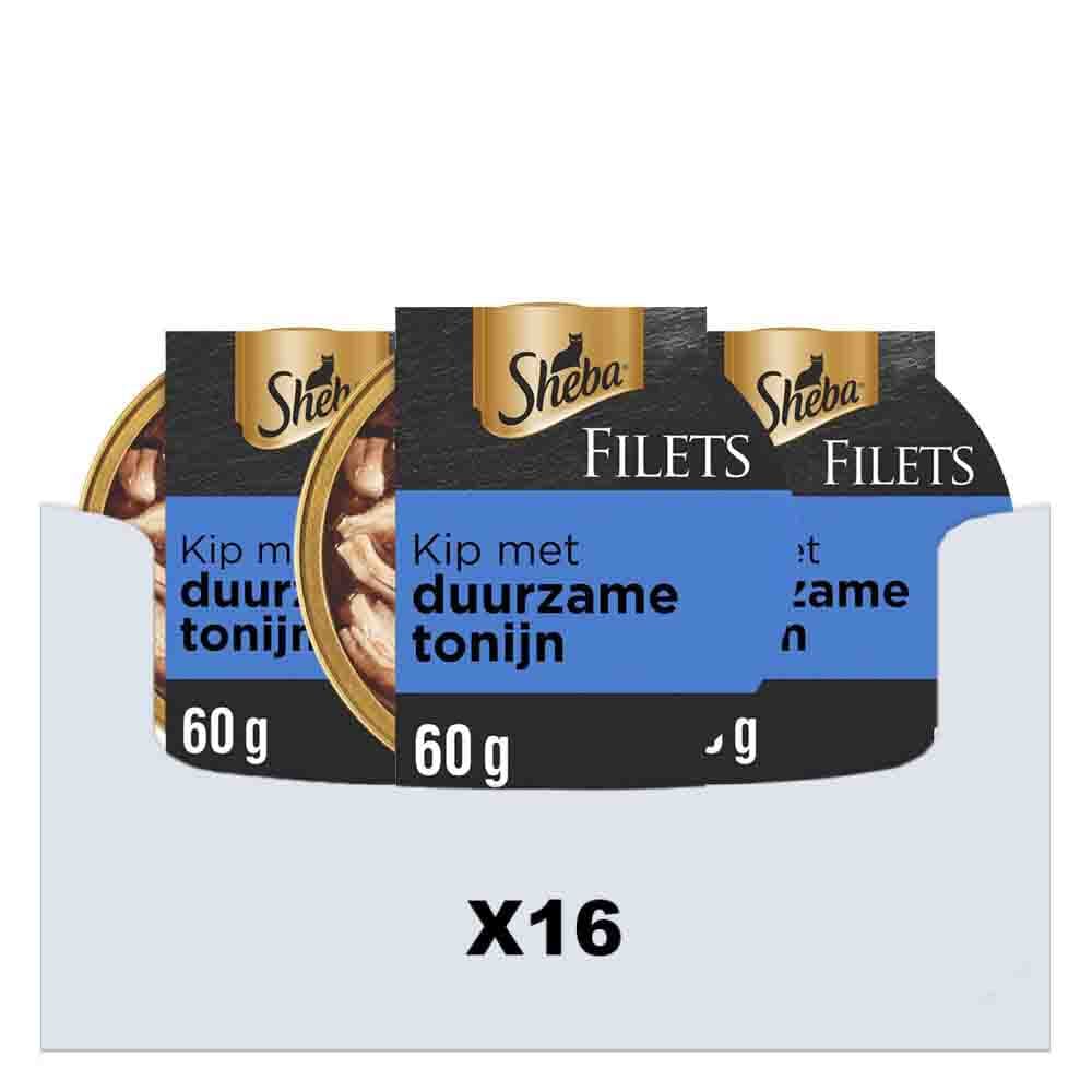 16x Sheba Filets Kattenvoer Natvoer Tonijn&Kip in Saus 60 gr