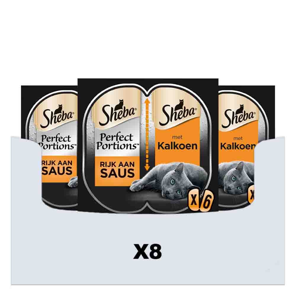 8x Sheba Perfect Portions Adult Kattenvoer Natvoer Luxe Kalkoen in Saus 3 x 2 stuks