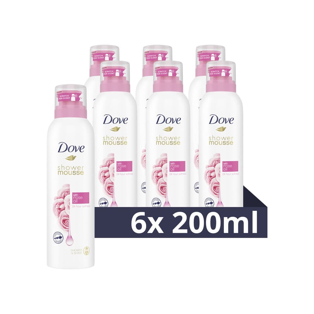 6x Dove Shower Foam Rose Oil 200 ml