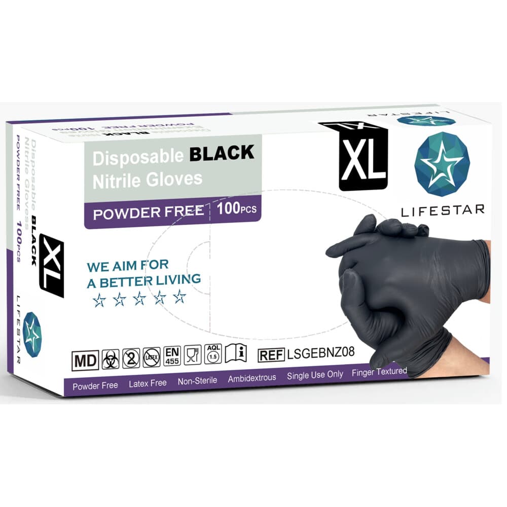 Handschoenen Nitril Poedervrij Zwart XL 100 stuks