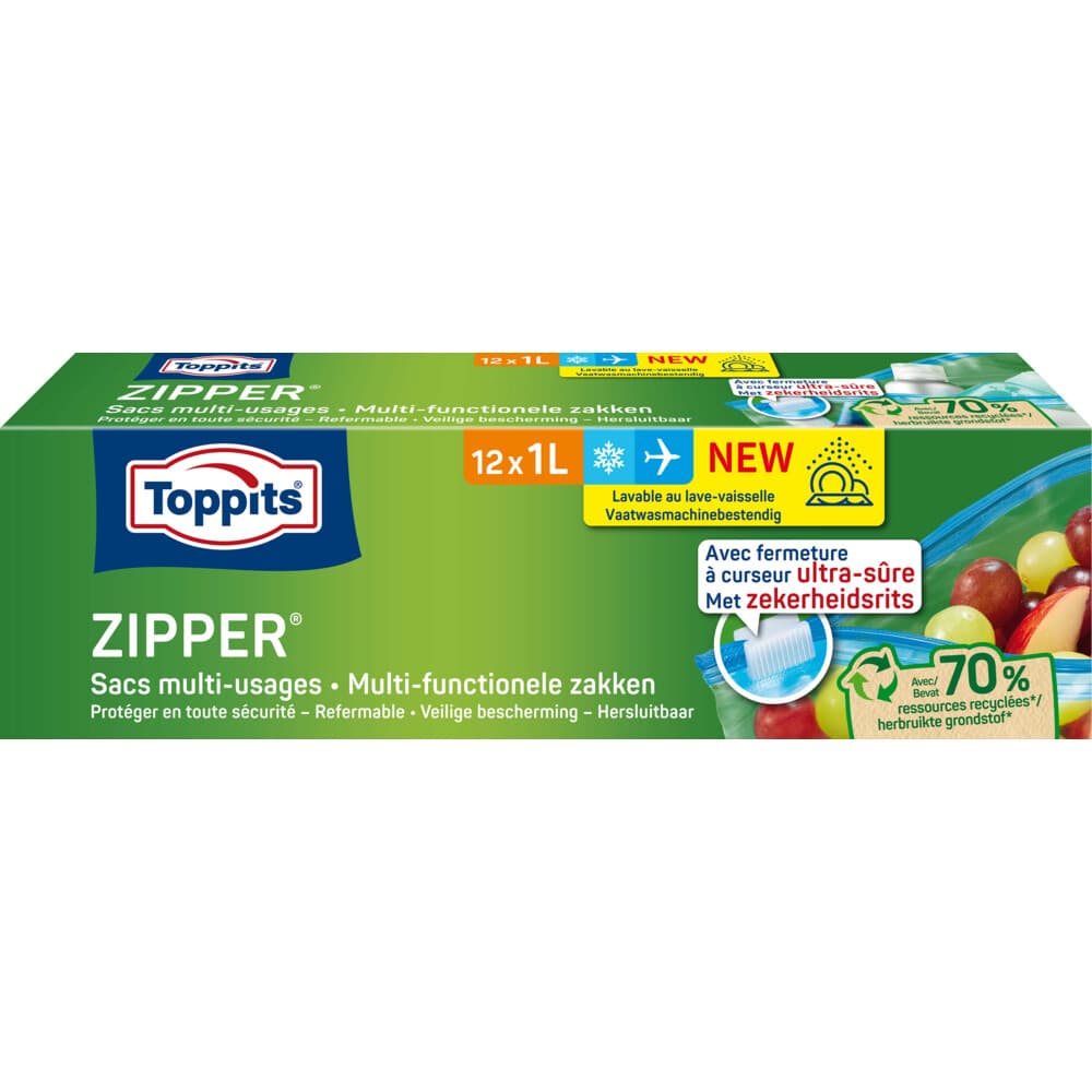 Toppits Zipper Multi-Functionele Zakken 1 liter 12 stuks