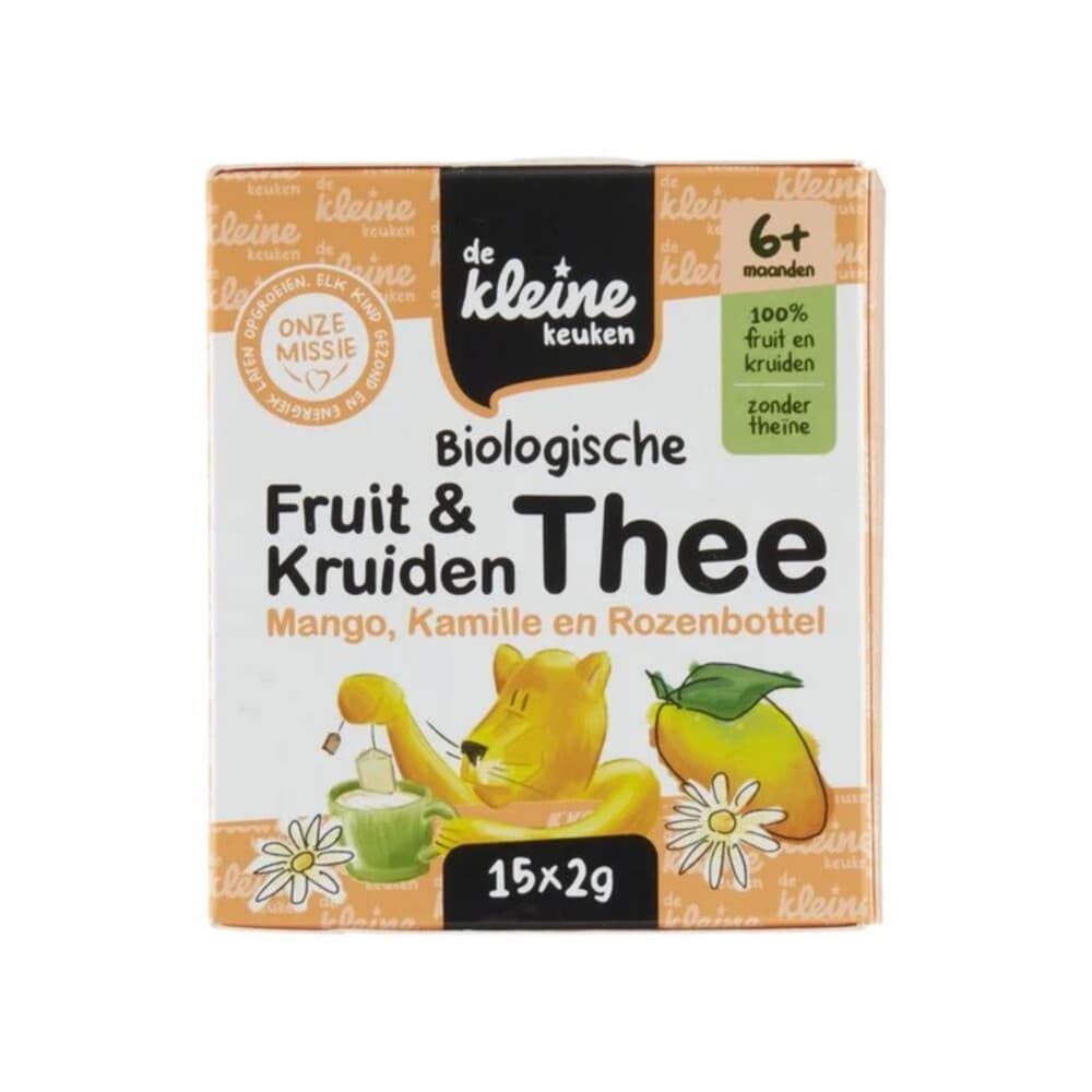 de Kleine Keuken Bio Thee 6+m Mango Kamille&Rozenbottel 30 gr