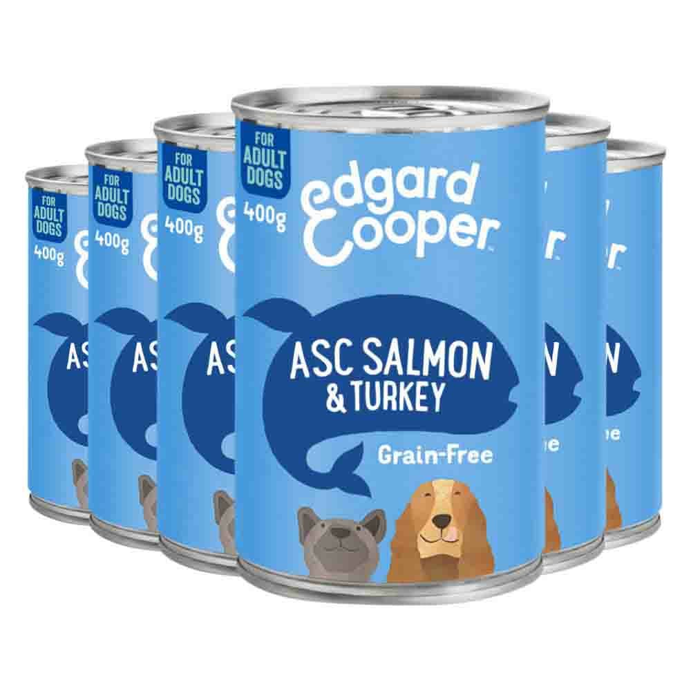 6x Edgard&Cooper Blik Vers Vlees Hondenvoer Zalm - Kalkoen 400 gr