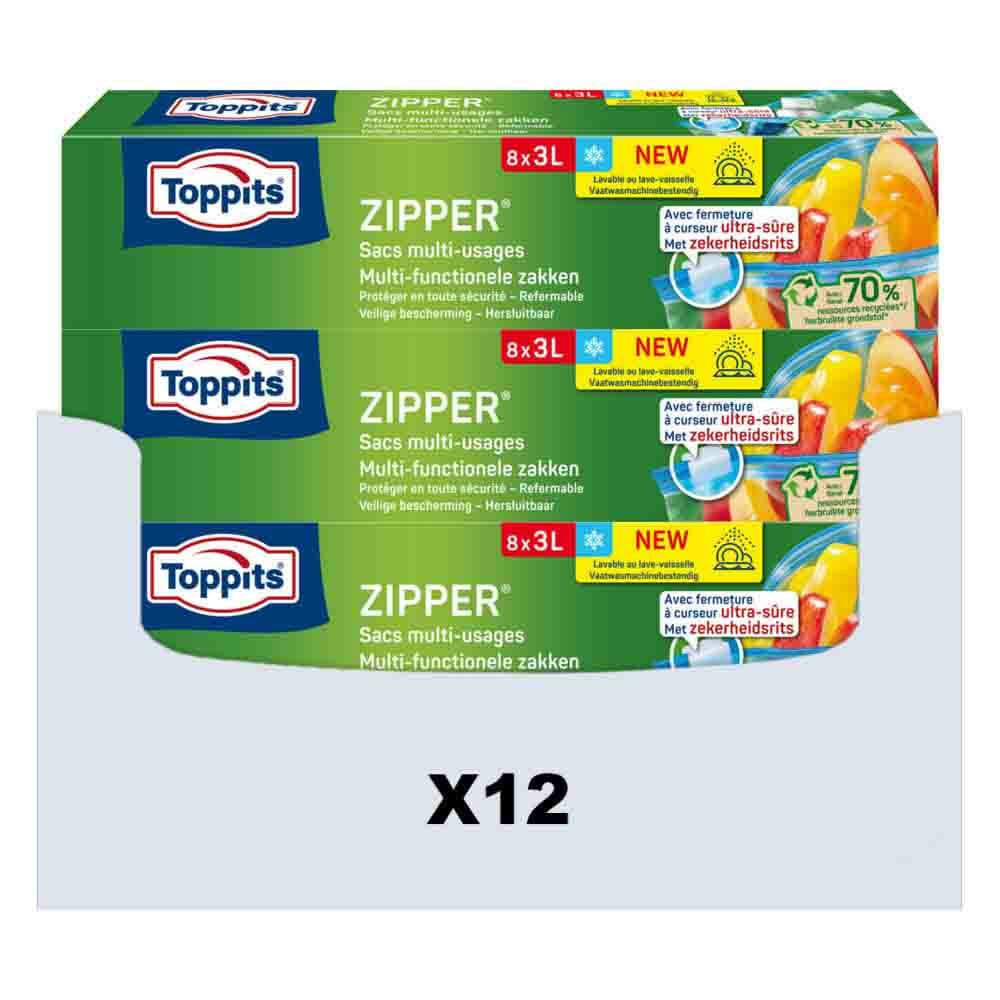 12x Toppits Zipper Multi-Functionele Zakken 3 liter 8 stuks
