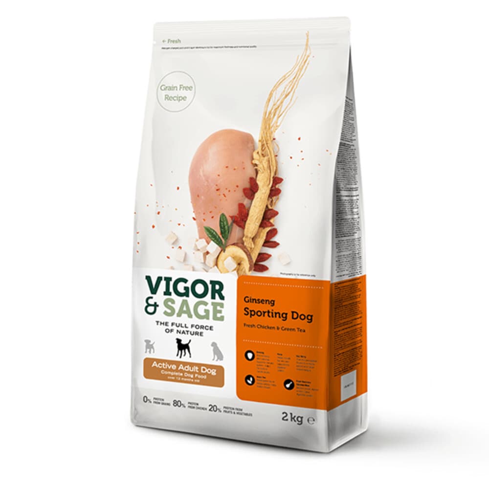 4x Vigor&Sage Hondenvoer Sport en Actief Ginseng 2 kg