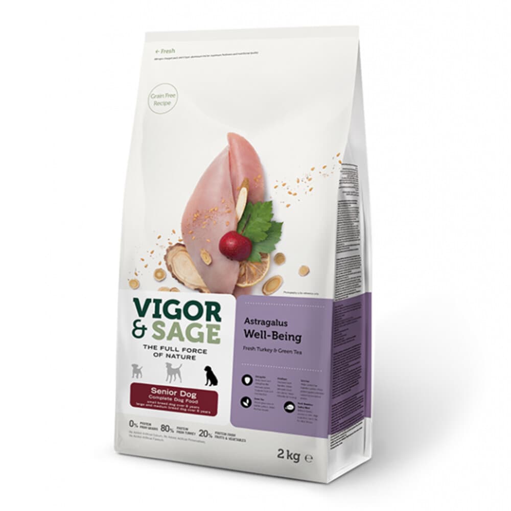 4x Vigor&Sage Hondenvoer Senior Well-Being Astragalus 2 kg