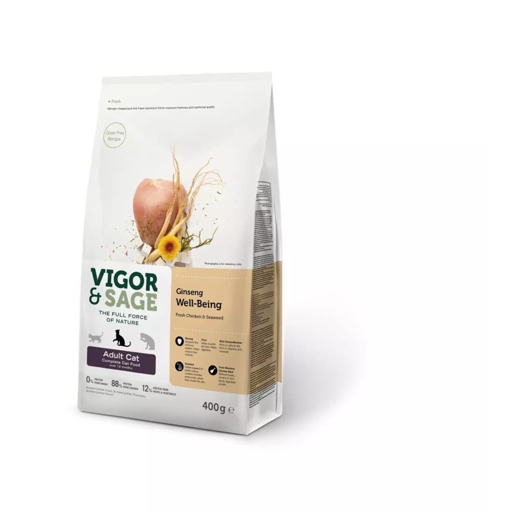 8x Vigor&Sage Kattenvoer Well-Being Ginseng 400 gr