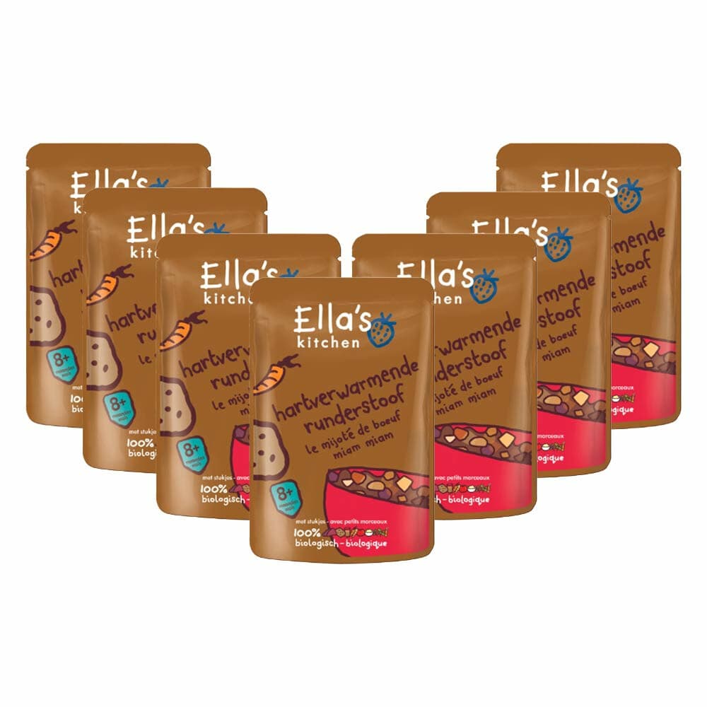7x Ella's Kitchen Maaltijdzakje 8+ m Hartverwarmende Runderstoof 190 gr