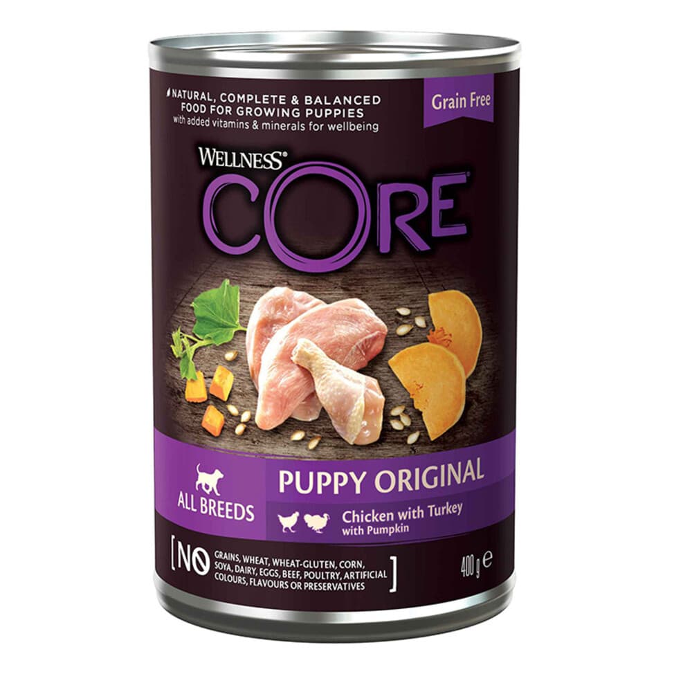 6x Wellness Core Hondenvoer Blik Puppy Kip - Kalkoen - Pompoen 400 gr