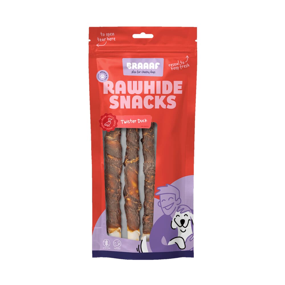 Braaaf Hondensnack Twister Eend 220 gr