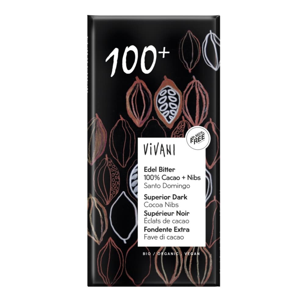 10x Vivani Chocoladereep Puur 100+ % Cacao 80 gr
