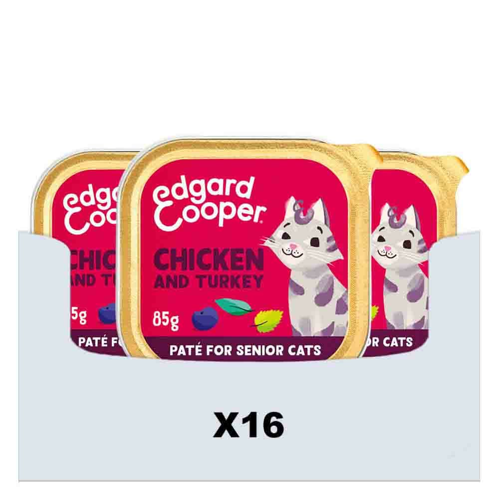 16x Edgard&Cooper Kattenvoer Senior Pate Kip - Kalkoen 85 gr