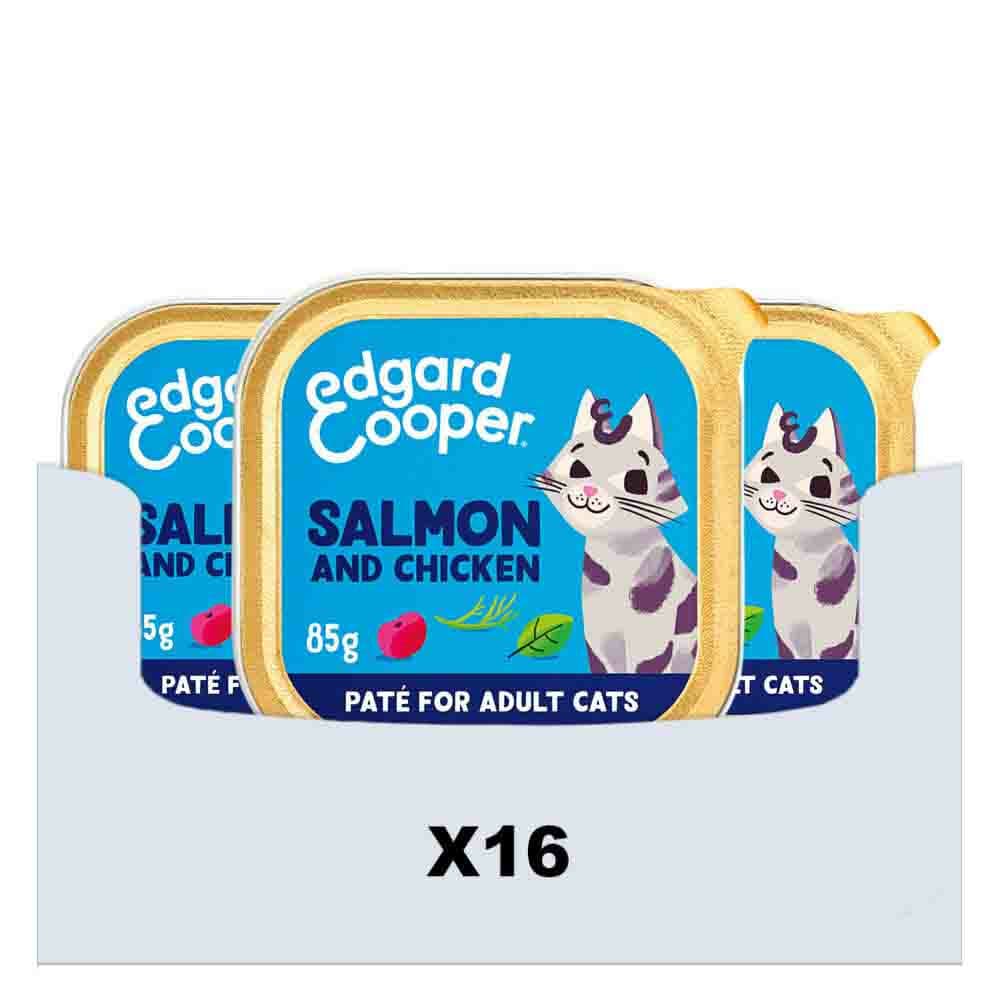 16x Edgard&Cooper Kattenvoer Adult Pate Zalm - Kip 85 gr