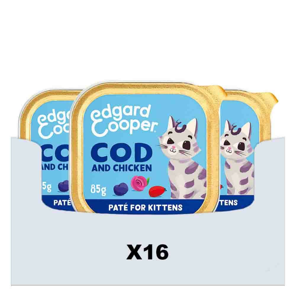 16x Edgard&Cooper Kattenvoer Kitten Pate Kabeljauw - Kip 85 gr