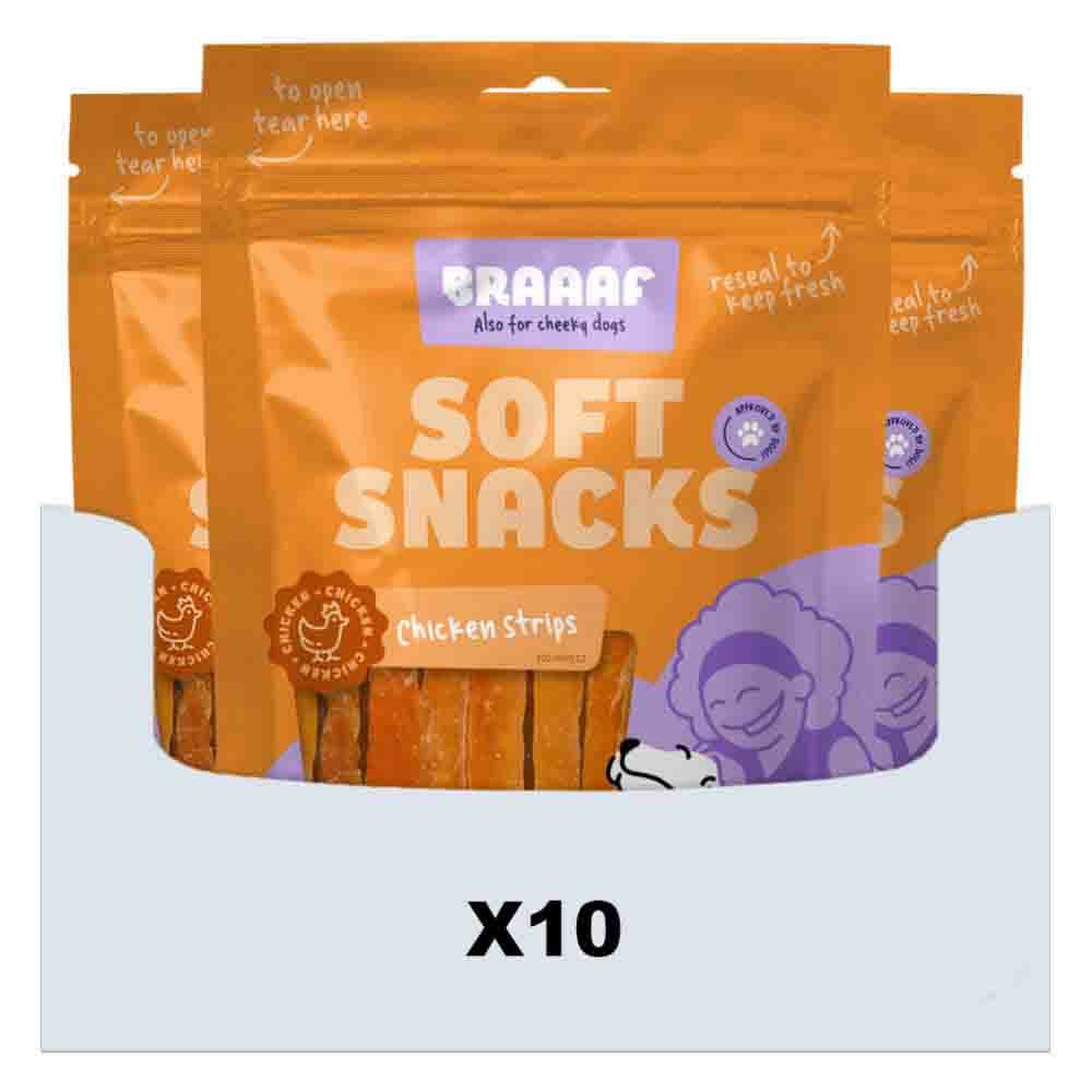 10x Braaaf Hondensnack Reepjes Kip 85 gr