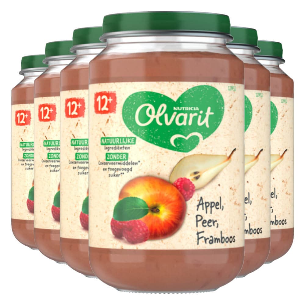 6x Olvarit Fruithapje 12m Appel Peer Framboos 200 gr