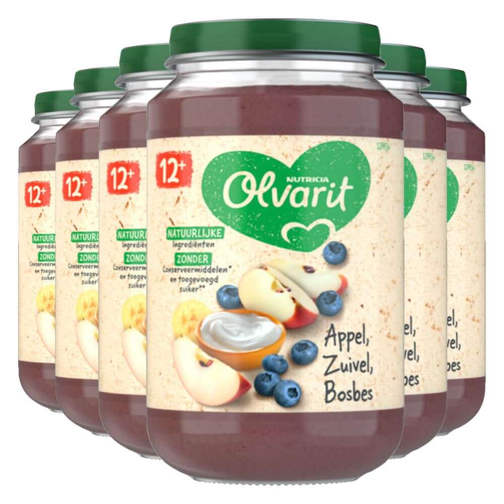 6x Olvarit Fruithapje 12m Appel Yogurt Bosbes 200 gr